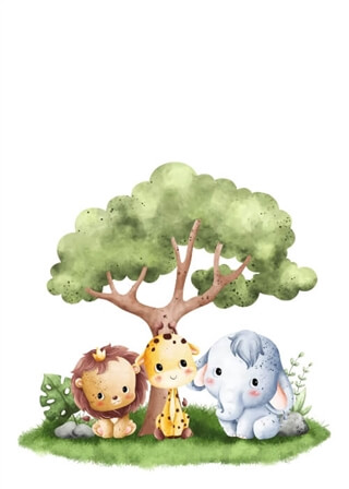 Tierbaby unter Baum – Optionales Poster mit persönlichem Text